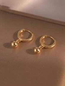 2件組金色球形垂墜耳環，金屬質感極簡韓風優雅耳釘，女性高級珠寶禮物 - 金色球 - 查看 4