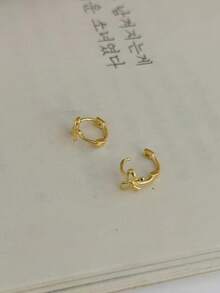 2 Buah Anting Kait Telinga Bentuk Pita Tembaga, Anting Perhiasan Minimalis Elegan untuk Wanita dan Pelajar - Busur emas - View 6