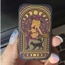 Vintage Black Cat Sun & Moon Pattern Creative Match Box, Mysterious Totem Decor Storage Box, Creative Ornament, Holiday Gift - Black - View 12