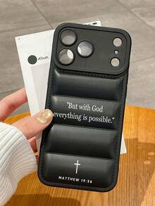 1件 Matthew 19:26 聖經經文十字印花羽絨夾克手機殼，相機框防震保護套，基督教信仰風格，抗皺、蓬鬆柔軟觸感，極簡信仰靈感設計，適合男士、女士、青少年及所有年齡層；聖誕節、情人節、生日、母親節、感恩節貼心靈性禮物選擇，兼容 17、 17 Pro、 17 Pro Max 與 Galaxy 手機殼，手機配件，快速發貨 - 彩色 - 查看 2