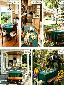 1pc Round Polyester Tablecloth For Dining Table, Coffee Table, Tabletop Decoration, Suitable For Wedding Banquet, Birthday Party, Home Decor, Outdoor - Dark Green - View 5