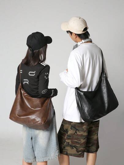 1 pieza, 39cm*11cm*30cm, Bolso de hombro de cuero PU de gran capacidad, Mochila escolar para estudiantes, Mochila para estudiantes, Mochila, Bolso de tutoría simple, Escuela secundaria, Escuela media, Mochila para estudiantes universitarios, Correa de hombro ajustable, Puede contener papel A4, Libros de texto, Adecuado para estudiantes, Tutoría, Compras, Viajes, Etc.