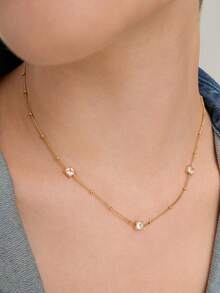 Ashenrae Stainless Steel Waterproof Non-Fading Gold-Color Square Pendant Necklace, Suitable For Women's Daily Wear - Diamond Necklace - View 3