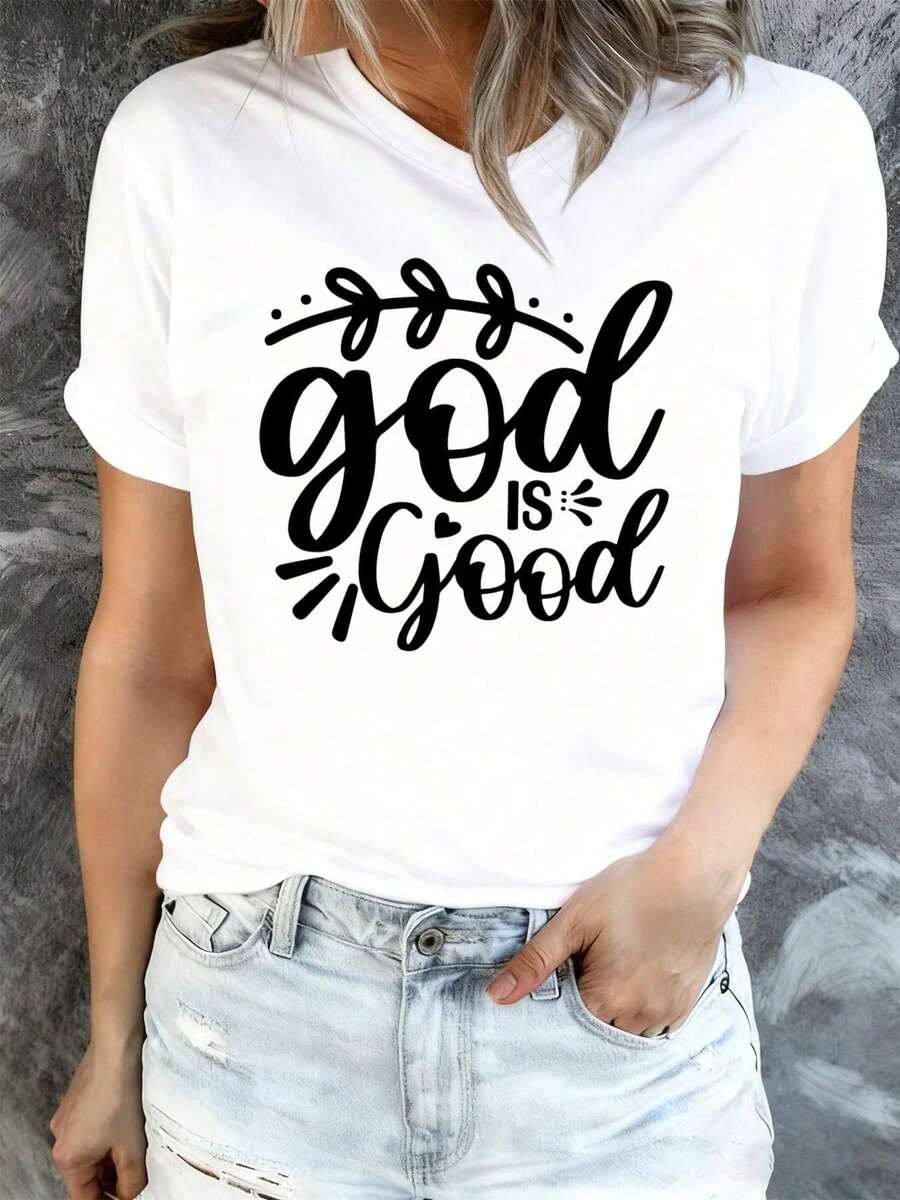 Funny Women's T-Shirt With The Phrase "God Is Good" Printed On It, Made Of High-Quality Stretch Fabric, Perfect For Everyday Casual Wear And Weekends. - 白色 - 查看 1