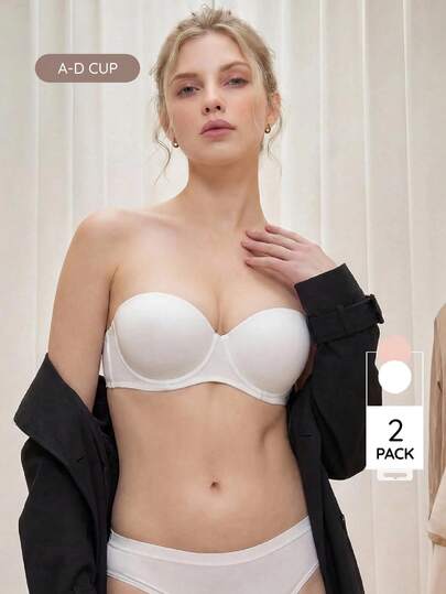 1/2件女款無肩帶內衣，透明肩帶，休閒露背設計，中彈力面料，內衣上衣，可拆卸肩帶