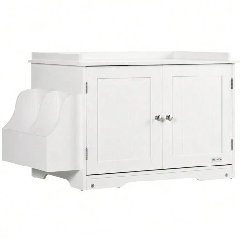 Cat Furniture/Litter Box With Adjustable Divider And Magnetic Doors, White, 86 X 48 X 52 Cm, For An Elegant Interior. - one-size - View 1