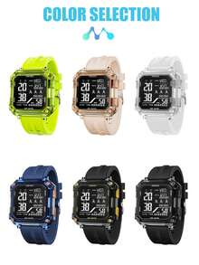 SMAEL 1pc Square Dial Digital Watch For Men And Women Student Casual Fashion Stopwatch Alarm Sports Wrist Watch - one-size - View 3