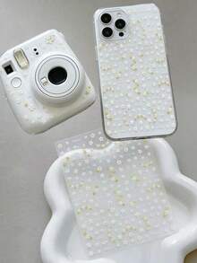 1pc Cream White Small Gold Dot Daisy Floral Embossed Decorative Sticker, Waterproof Self-Adhesive No Residue, Spring Fresh Full Coverage Small Flower Sticker For Camera Phone Case, Gentle Korean Style Shell Decoration Sticker For Personal Belongings - Cute Little Flowers - View 2