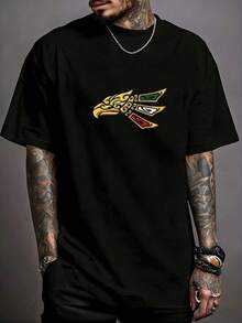Camiseta de algodón suave para hombre con diseño de águila  para amantes del streetwear y entusiastas de los tatuajes, regalo perfecto para amantes de la moda atrevida, disfraz de carn - Negro - Ver 1