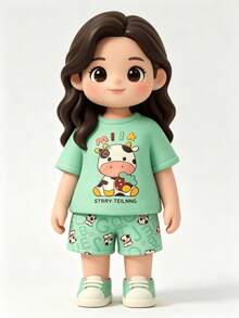 Dibujos animados lindo pijama set 4 piezas - Verde - Ver 3
