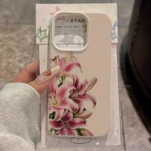 Phone Case - 1 Elegant Pink Lily Flower Pattern Lychee Phone Case, Compatible with Iphone16 15 14 13 12 11 XS XR X 8 7 Plus Pro Max SE Series Phone Case, Halloween Gift, Easter Gift, Birthday Gift, Girlfriend, Boyfriend, Friend Or Self - Blanco - Ver 2