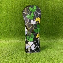 Colorful Lucky Clover Golf Club Headcover, Dark Base With Fresh Floral Leaf Design, Golf Accessory - Black - View 7