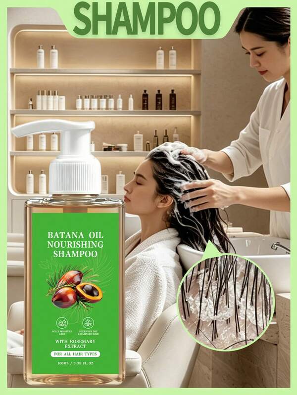 1 Bottle 100ml Batana Oil Shampoo, Anti-Dandruff Shampoo, Solves Hair Loss, Split Ends And Tangled Hair, Improves Frizz And Dryness, Nourishes Hair, Anti-Hair Loss Shampoo, Gently Cleanses Hair Follicles, Refreshes Scalp, Softens Hair, Moisturizes Hair Ends, Smooth And Shiny Hair, Suitable For Women And Men, Convenient For Travel And Outings