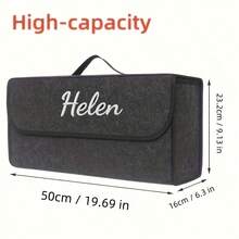 1pc Customized Embroidered Car Storage Box, Trunk Organizer Bag, Car Storage Box, Felt Material, Foldable, Car Storage Bag - Multicolor - View 3
