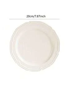 Haus Hana 1pc Ins Chic Embossed Ceramic Plate, 8-Inch Steak Plate/10-Inch Pasta Plate/10-Inch Fine Dining Dessert Plate, Lightweight Elegant Cream White Dinnerware Christmas Gift - Beige - View 7