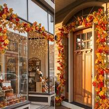 1pc Maple Leaf Autumn Wreath, 5.5ft/Pc Hanging Vine Artificial Autumn Leaf Garland, Thanksgiving Home Wedding Fireplace Party Christmas Decor, Autumn Decoration - Multicolor - View 5