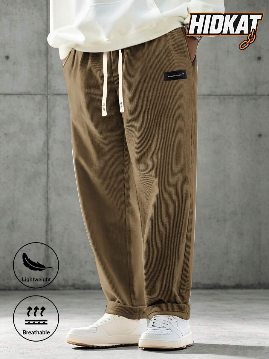 Pantalones casuales de pana para hombre, de nueva temporada primavera-otoño, de unicolor con cordón y bolsillos, transpirables y cómodos para actividades diarias