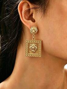 1 Pair Sexy Exaggerated Elegant Eye-Catching Gold Metal Earrings, Flower, Irregular Shape, Lion Stud, Heart, Faux Pearl Earrings With Multiple Styles To Choose From, Suitable For Year-Round Daily Wear, Vacation, Graduation Season, Best Friend, Friend, Holiday Gift, Beach Vacation, Seaside Party, Gathering, Dinner And Other Multiple Occasions - Gold - View 1