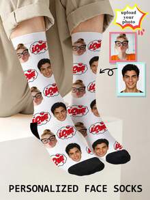 1 Pair Custom Socks, Face Custom Socks,Summer,Love,Couple,Custom Photo Socks, Custom Printed Socks, Cute, Socks For Humans Only, Graduation Gifts - Multicolor - View 4