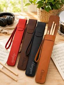 Tas Stik Drum yang Dipersonalisasi - Hadiah Drummer yang Dapat Disesuaikan, Dengan Gantungan Kunci Logam, Kotak Penyimpanan Stik Drum Kulit PU Tahan Lama, Perlindungan Anti Gores - Hadiah Ulang Tahun/Liburan Drummer, Cokelat Tua/Merah/Hitam - Aksesori Musisi, Dengan Kantong Penyimpanan - MultiWarna - View 5