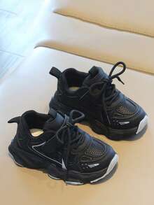 New Kids' Sports Shoes, Breathable Mesh Running Shoes For Toddlers, Boys' And Girls' Chunky Sneakers - Black - View 3