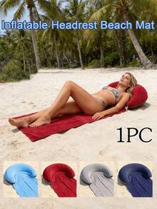Inflatable Headrest Beach Mat,Foldable Inflatable Beach Mat, Suitable For Outdoor Camping, Portable Foldable Sandproof Suitable For Sunbathing, Picnic & Poolside Bed Pad, Adhesive Fiber Moisture-Resistant Mat For Travel For Use - Multicolor - View 4