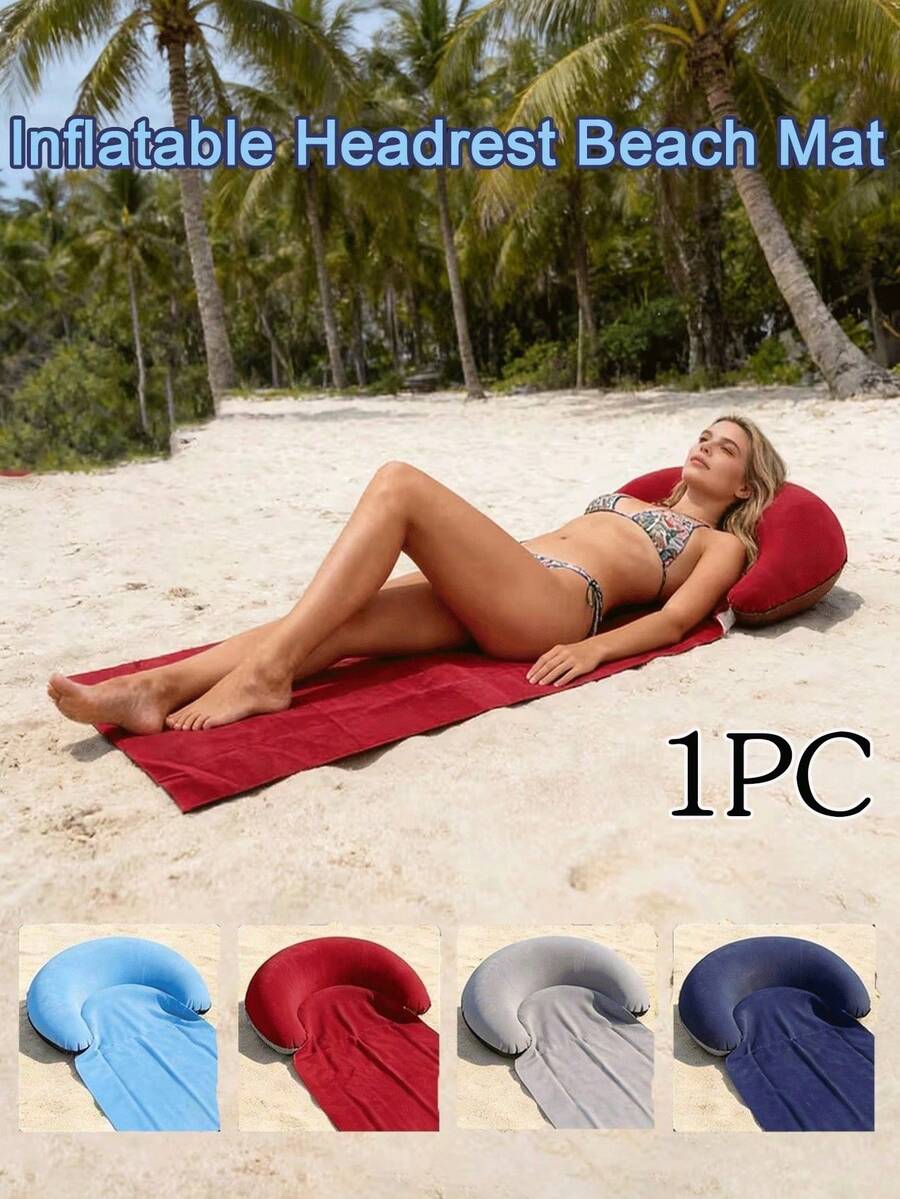 Inflatable Headrest Beach Mat,Foldable Inflatable Beach Mat, Suitable For Outdoor Camping, Portable Foldable Sandproof Suitable For Sunbathing, Picnic & Poolside Bed Pad, Adhesive Fiber Moisture-Resistant Mat For Travel For Use - Multicolor - View 1