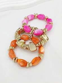 Juego de pulseras de cuentas acrílicas gruesas de estilo boho vintage, pulseras con dijes de pepita de oro para mujeres y parejas, de lujo y alta gama para fiestas y uso diario. - Multicolor 23 - View 7