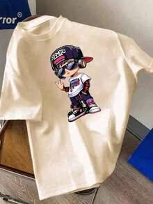Short-Sleeved T-Shirt With Round Neck And Casual Print For Pre-Teen Boys, Summer Top - Apricot - View 1