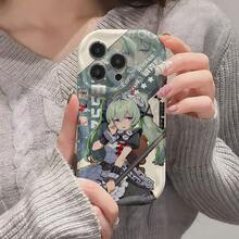 Funda para teléfono: Funda para teléfono Corins de chica con pelo verde y coletas gemelas, compatible con 17 16 16e 15 14 13 12 11 Pro X XR XSMAX 8 Plus, cubierta suave con ondas 3D - Colores mezclados - Ver 3
