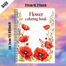 升级创新版，螺旋装订，可容纳20张厚纸，春季红色野花和简约大胆的花卉图案涂色书，生日、派对或圣诞节的完美趣味礼物 - A4 - 查看 2