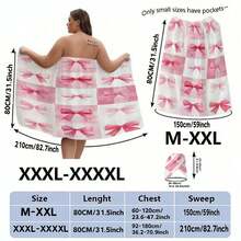 1 Set 4pcs Bow Checkerboard Checkerboard Print Dry Hair Cap Bathrobe Towel Set, Watercolor Hand-Painted Style Pattern, Bathrobe Towel, Dry Hair Towel, Wearable Bath Towel, Women's Bathrobe, Sauna Dress, Bathrobe, Shower Dry Hair Cap, Adult Home Bathrobe Dry Hair Cap Set, Machine Washable, Bathroom Accessories, Bathroom Essentials, Casual Decor, Travel Decor, Gift, Ideal Holiday Gift - Baby Pink - View 13