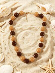 1pc European & American Bohemian Round Geometric Acrylic Mixed Color Beaded Rope Handmade Knotted Women's Necklace With Stainless Steel Accessories, Holiday Gift, Daily Wear - Hand-knotted Resin Stainless Steel Accessory Necklace - View 20
