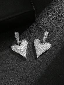 2pcs European And American Luxury Micro-Inlaid Zirconia Heart Stud Earrings, Fashionable Versatile Elegant Jewelry Suitable For Women's Party, Gathering And Commute Wear - Multicolor - View 4