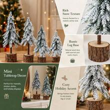 Mini Snow Flocked Christmas Tree Small Wooden Base White Snow Pine Tree For Xmas Artificial Tabletop Tiny Decoration For Bedroom Table Desk Home Party Decor Supplies - Multicolor - View 4