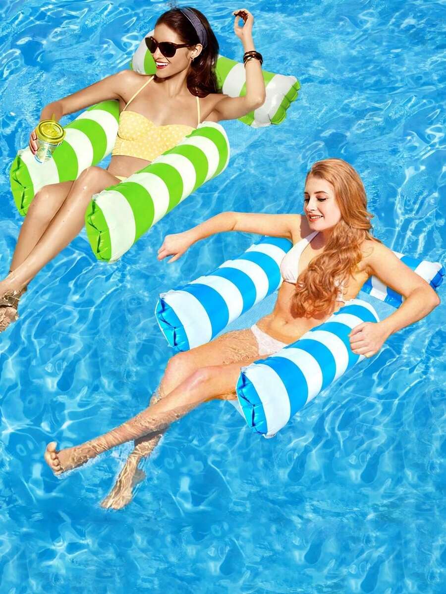 1PC Adult PVC Inflatable Float, Pool, Beach,Portable, No Electricity Needed, Comfortable ,Durable, Lightweight, Relaxation, Carry Quick, Inflation, For Adults - Three-tube Striped Floating Bed - View 1