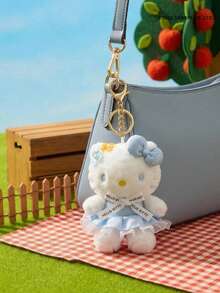 HELLO KITTY AND FRIENDS | POKOJA LAND 1個藍色絨毛貓咪吊飾配花朵藍色裙子，觸感柔軟，時尚包包飾品，鑰匙圈配件，適合生日與節日禮物，給女孩與朋友的可愛陪伴禮物 - 彩色 - 查看 1