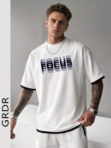 GRDR 男士夏季經典 2 合 1 極簡圓領短袖 T-Shirt，休閒時尚通勤百搭 - 白色 - 查看 2