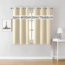2pcs Modern Minimalist Beige Blackout Short Curtains With Black Lining, Top Grommet Rings, For Dining Room, Kitchen, Cabinet Door, Room Divider, Home Decor, Small Window, Door Curtain - Beige - View 11