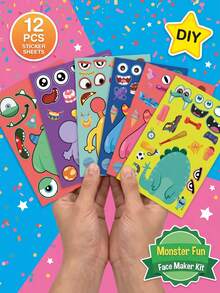 12 Sheets Mix & Match Monster Face Stickers, Rainbow Friends DIY Make Your Own Monster Decals, Ideal For Kids Craft, Party Favors, Kindergarten Activity & Children Gift - Multicolor - View 5