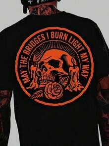 Que mis puentes quemados iluminen mi camino.Camiseta de hombre con estampado de calavera, estampado en la espalda, 100% algodón - Negro - Ver 1