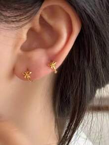 2 Buah Anting Kait Telinga Bentuk Pita Tembaga, Anting Perhiasan Minimalis Elegan untuk Wanita dan Pelajar - Busur emas - View 4