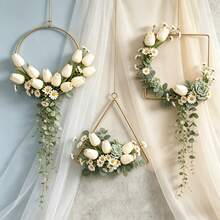 4pcs Metal Floral Wreath Wall Decor Set, No Flowers Included, 7.87 Inch Gold Round Square Triangle Hanging Wreath Frames, With 5m Jute Rope, Bohemian Style Geometric Iron Ring Wall Decor, Suitable For Wedding, Window, Door, Nursery, Bedroom, Home Indoor And Outdoor DIY Floral Decoration - View 6