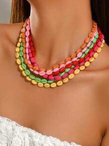 1 pieza o 6 piezas Collar de estilo bohemio de moda con cuentas de plástico de colores con patrón de corazón, cuentas con forma de estrella, conjunto de cuentas de arroz asimétricas de varios colores, múltiples estilos disponibles, adecuado para el uso diario de las mujeres, vacaciones, fiestas, banquetes nocturnos y talla grande ocasiones, el color, el patrón y el tamaño del plástico son multicolores hechos a mano, cada cuenta es diferente - Multicolor - Ver 16