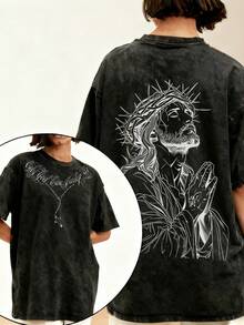 Camiseta Cristiana Oversize Lavada: Diseño Impactante, Moda Urbana de Verano MET5 - Negro - Ver 2