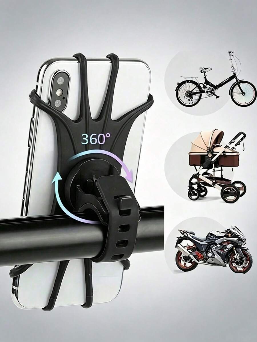1件 360°可旋轉把手手機支架,防滑矽膠固定架,適用於自行車、電動滑板車騎行 - 多色 - 查看 1