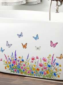 mama look 1pc Flower & Butterfly Wall Sticker, Wildflower Grass & Butterfly, PVC Self-Adhesive Removable, Suitable For Bedroom, Living Room, Study, Dining Room, Bathroom, Home Wall Decor, Room Decoration - Multiple Styles - View 13
