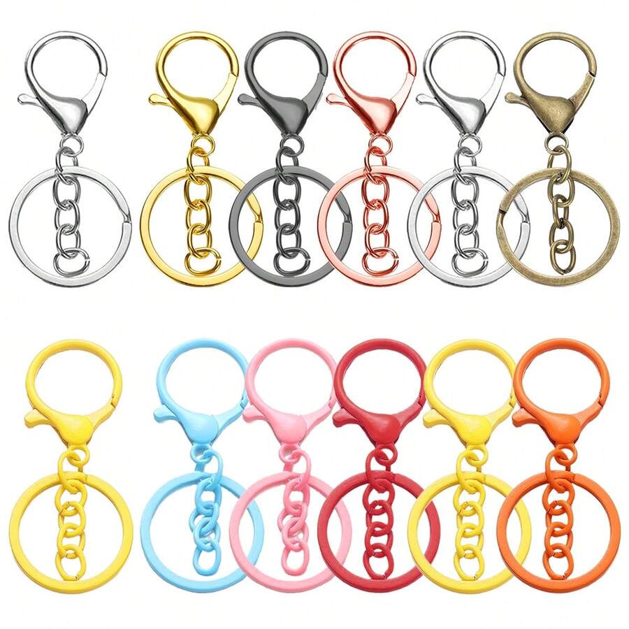 12 piezas Ganchos de langosta de aleación con resorte, llaveros de metal multifunción con cadena y anillos de llave planos, adecuados para manualidades DIY de llaveros, decoración de colgantes para mochilas, carteras, bolsos, regalos festivos (10 colores disponibles)