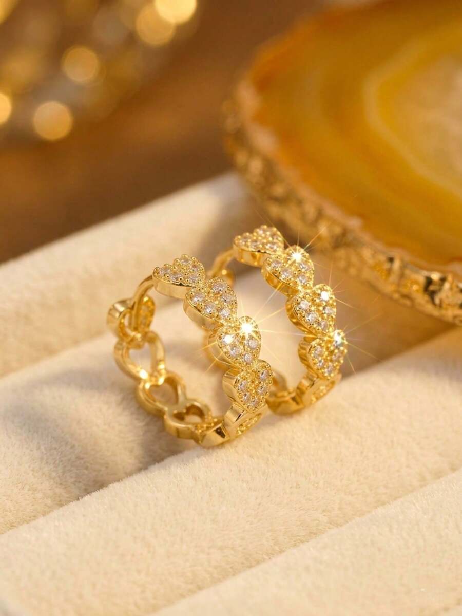 Women's Gold Cross Earrings, Elegant And Luxurious With Cubic Zirconia, Ideal For Daily Use, Parties, Weddings, Anniversary Gifts, Modern And Versatile. - 金色愛心耳環 - 查看 1