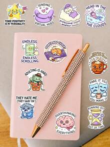 50Pcs Low Energy Mental Health Meme Stickers, Funny Introvert Anxiety Cartoon Sarcastic Text Decals, Ideal For Journaling, Water Bottle, Laptop, Scrapbook & Teen Stationery Gifts - 7*6*1 - View 5